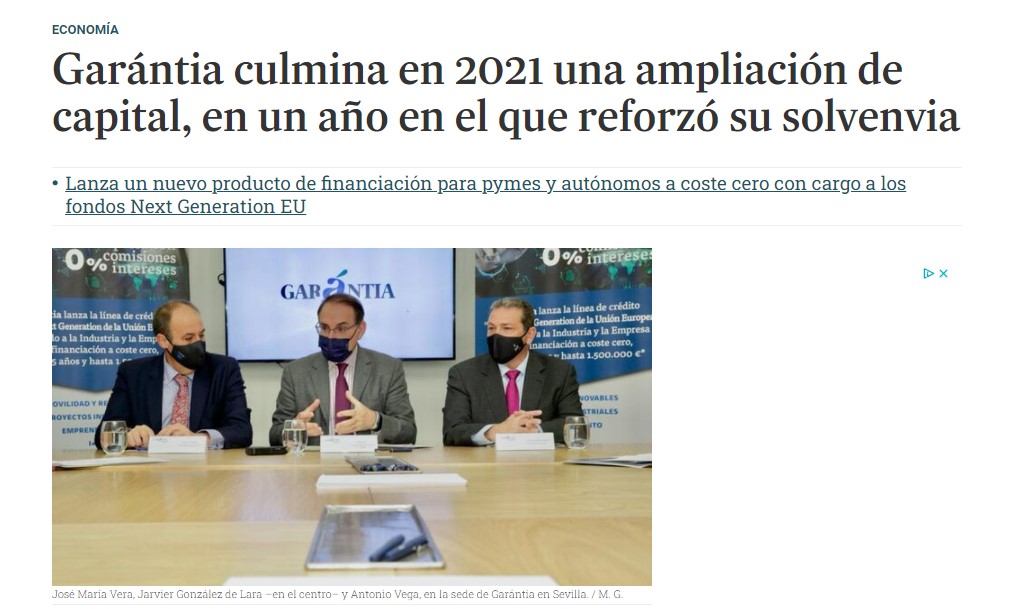 imagen de La ampliación de capital y resultados de 2021 de Garántia en los medios. Resumen de prensa.